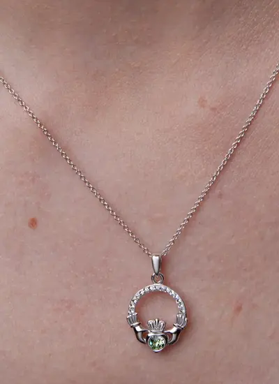 Claddagh Birthstone Pendant With Swarovski Crystals - August